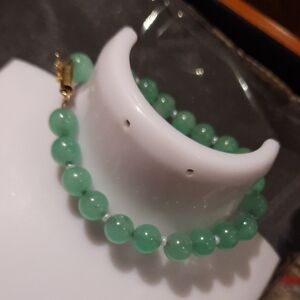 Genuine Solid 10K YELLOW GOLD GREEN JADE Beaded Bracelet 7.5" Gift Boxed 🎁